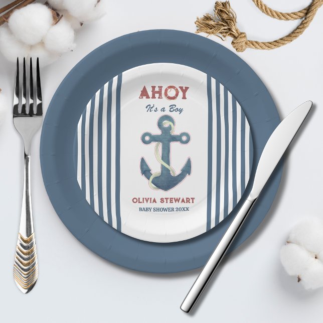 Nautical Ahoy seine Jungen Baby Dusche Einladung Pappteller (Von Creator hochgeladen)
