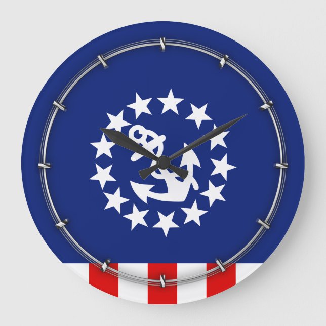 Nautical American Yacht Flag Symbol Große Wanduhr (Vorderseite)