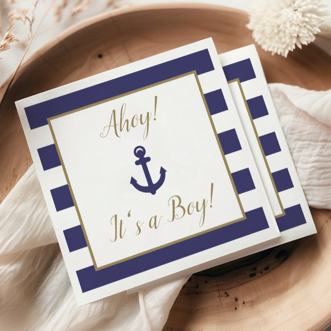Nautical Anchor "Ahoy! It's a Boy!" Baby Shower Serviette (Von Creator hochgeladen)
