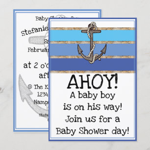 Nautical Anchor and Rope Boy Baby Shower (blau) Einladung
