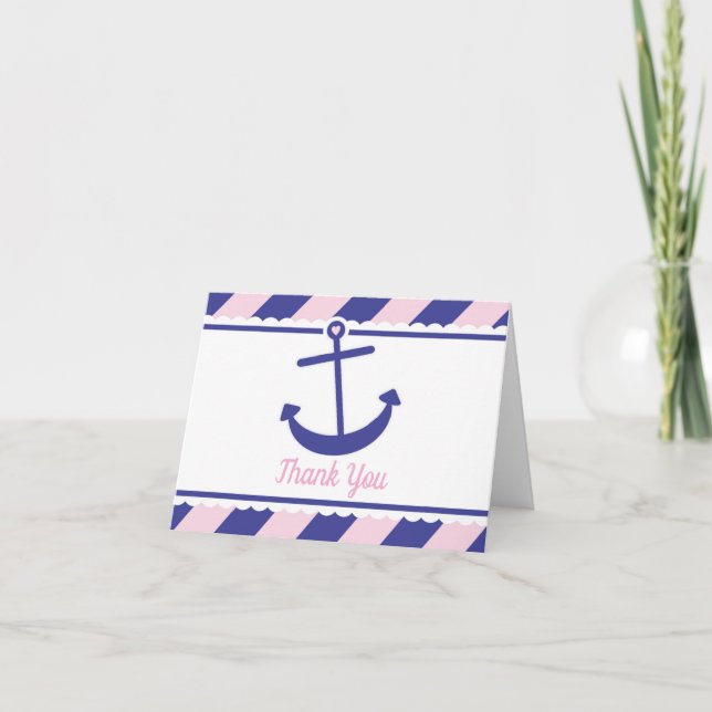 Nautical Anchor Baby Dusche Danke, dass ihr rosa M Dankeskarte (Vorderseite)