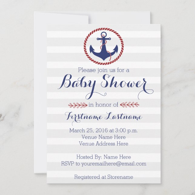 Nautical Anchor Baby Dusche Einladung (Vorderseite)