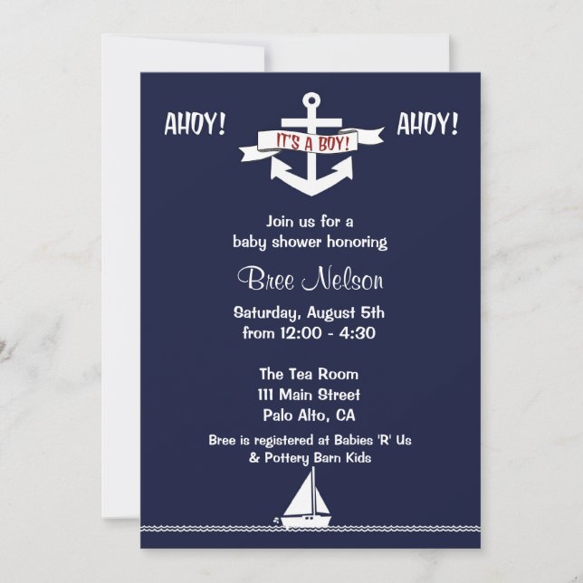 Nautical Anchor Baby Dusche :Einladung Einladung (Vorderseite)