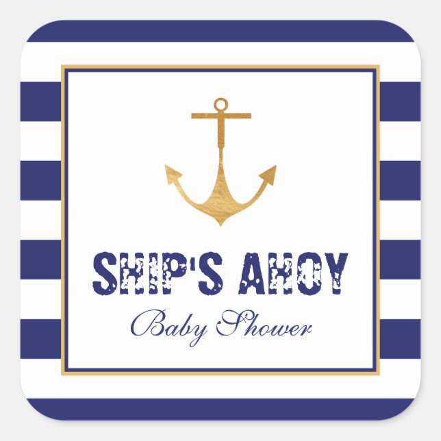 Nautical Anchor Baby Dusche Quadratischer Aufkleber (Vorderseite)