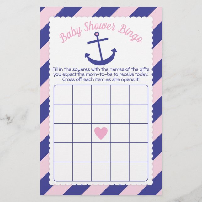 Nautical Anchor Baby Shower Bingo Spiel rosa & Mar Flyer (Vorne)