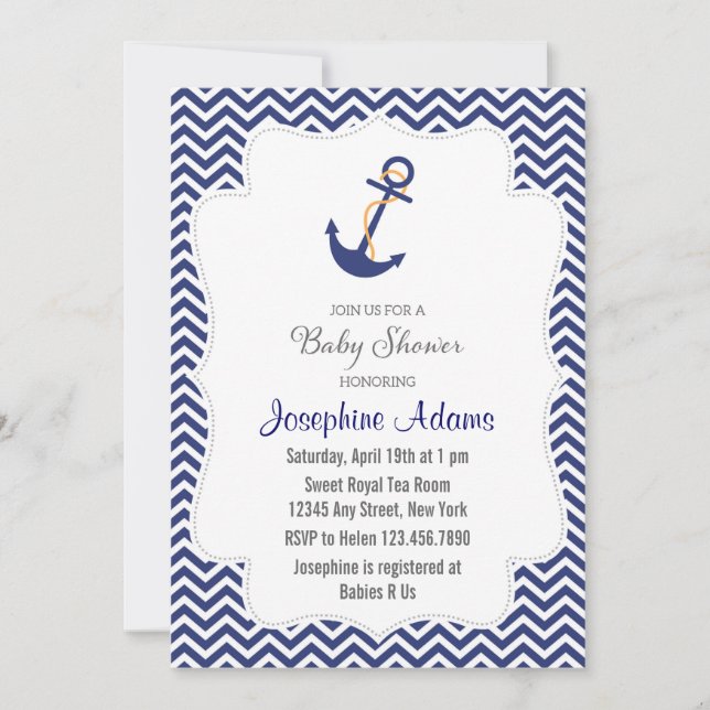 Nautical Anchor Baby Shower Einladung Navy Blue (Vorderseite)