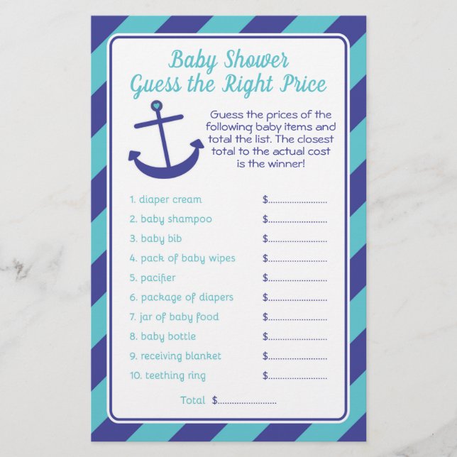Nautical Anchor Baby Showpreise blau Flyer (Vorne)