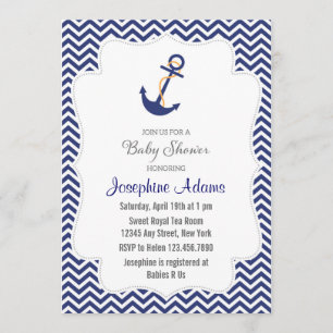 Nautical Anchor Babydusche Einladung Navy Blue