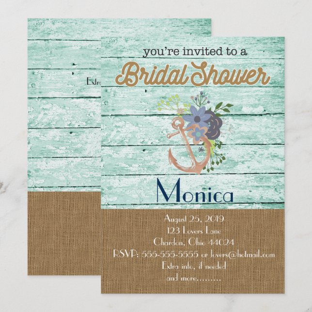 Nautical Anchor Beach Bridal Dusche Einladung (Vorne/Hinten)