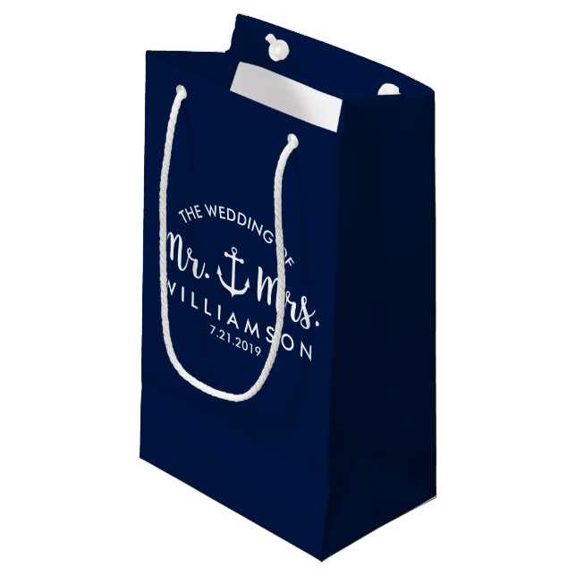 Nautical Anchor Beach Hochzeit Personalisierten Ge Kleine Geschenktüte (Vorderseite Schrägansicht)