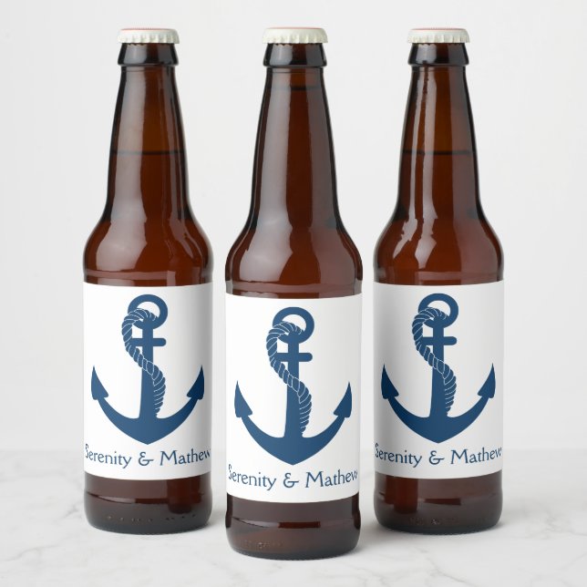 Nautical Anchor Beach Wedding Brautparty Bierflaschenetikett (Flaschen)