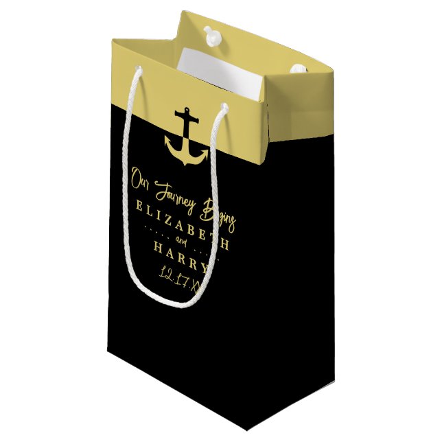 Nautical Anchor - Black Gold - Beach Wedding Kleine Geschenktüte (Vorderseite Schrägansicht)