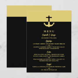 Nautical Anchor - Black Gold - Beach Wedding Menükarte