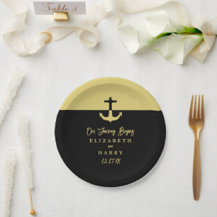 Nautical Anchor - Black Gold - Beach Wedding Pappteller