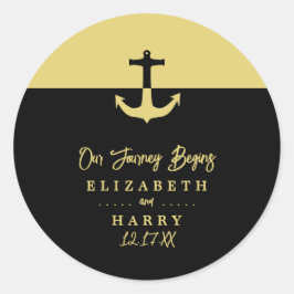 Nautical Anchor - Black Gold - Beach Wedding Runder Aufkleber