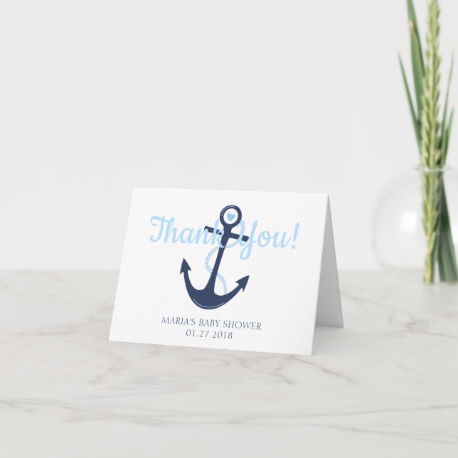 Nautical Anchor Blue Baby Dusche Danke Karte (Vorderseite)