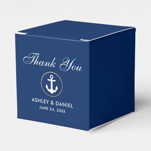 Nautical Anchor Blue Gold Hochzeit Vielen Dank Geschenkschachtel (Vorderseite)
