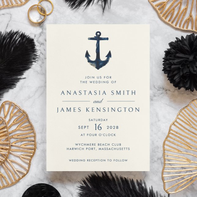 Nautical Anchor Blue Modern Coastal Wedding Einladung (Von Creator hochgeladen)