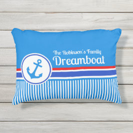 Nautical anchor blue red stripes name kissen für draußen
