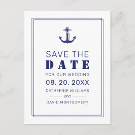 Nautical Anchor Blue Wedding Save the Date Ankündigungspostkarte
