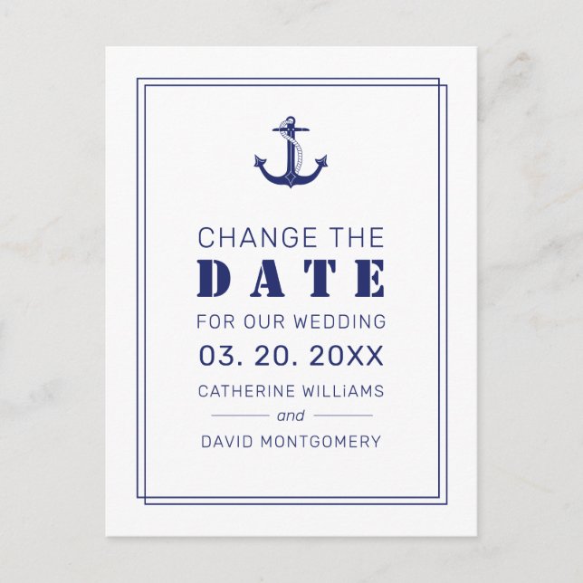 Nautical Anchor Blue Wedding Save the Date Ankündigungspostkarte (Vorderseite)