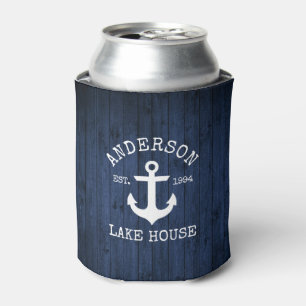 Nautical Anchor Blue Wood Family Lake House Dosenkühler