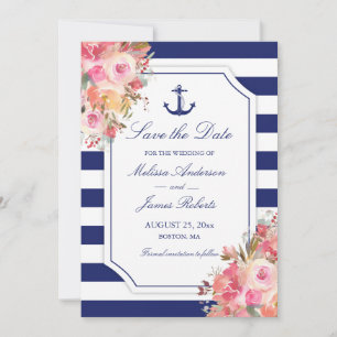 Nautical Anchor Blues Stripe Hochzeit Save The Date