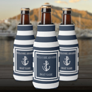 Nautical Anchor Boat Name Navy Blue Streifen Flaschenkühler