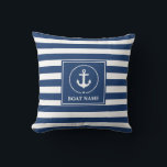 Nautical Anchor Boat Name Navy Blue Streifen Kissen<br><div class="desc">Nautischer Ankerbootname Navy Blau Streifen Außenwirbelkissen</div>