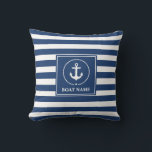 Nautical Anchor Boat Name Navy Blue Streifen Kissen<br><div class="desc">Nautischer Ankerbootname Navy Blau Streifen Außenwirbelkissen</div>