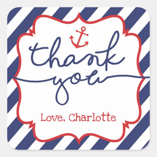 Nautical Anchor Boy Baby Dusche Danke Sticker (Vorderseite)