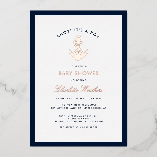 Nautical Anchor Boy Baby Dusche Folieneinladung (Vorderseite)