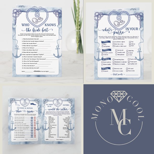  Nautical Anchor Bridal Shower, Wedding 4 Games Einladung (Nautical Anchor Bridal Shower, Wedding 4 Games activities beach theme destination fun play marine)