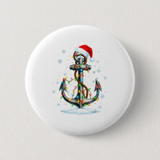 Nautical Anchor Christmas Lights Boating Sailor  Button (Vorderseite)