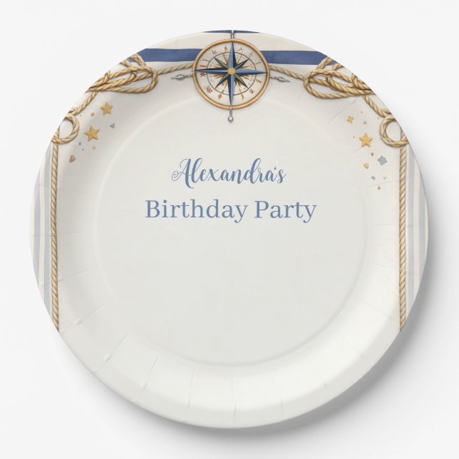 Nautical Anchor Compass Birthday Pappteller (Vorderseite)