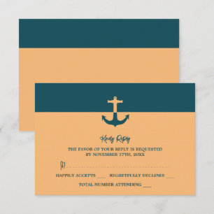Nautical Anchor - Coral Blue - Beach Wedding RSVP Karte