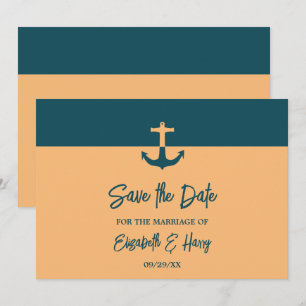 Nautical Anchor - Coral Blue - Beach Wedding Save The Date