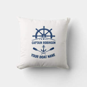 Nautical Anchor Crossed Oars & Ships Wheel White Kissen