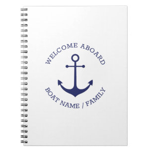 Nautical anchor Custom Boat name Welcome Aboard Notizblock