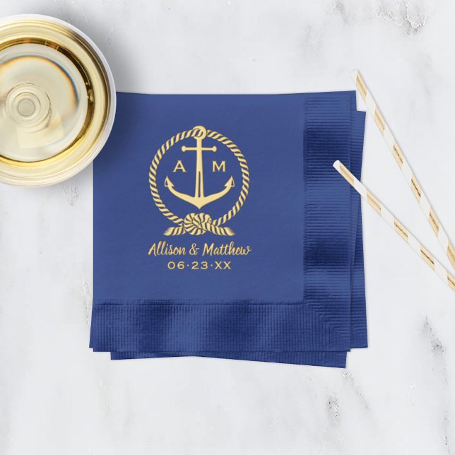 Nautical Anchor Custom Wedding Monogram Servietten Mit Folie (Von Creator hochgeladen)