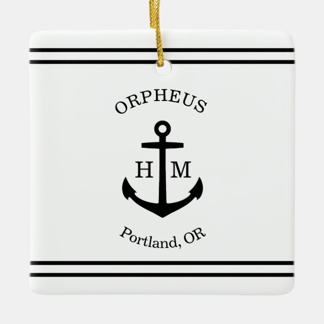 Nautical Anchor Custom (weiß & schwarz) Keramikornament (Vorderseite)