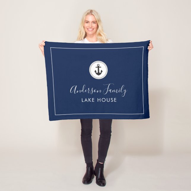 Nautical Anchor Dark Blue Family Lake House Fleecedecke (Beispiel)