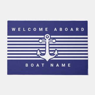 Nautical Anchor Design Navy Blue White Stripe Door Fußmatte