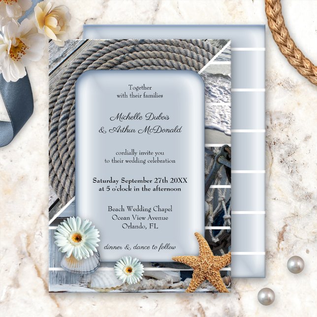 Nautical Anchor Dusty Blue Beach Wedding Einladung (Von Creator hochgeladen)