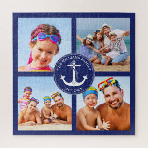 Nautical Anchor Family Foto Collage Blue Frame