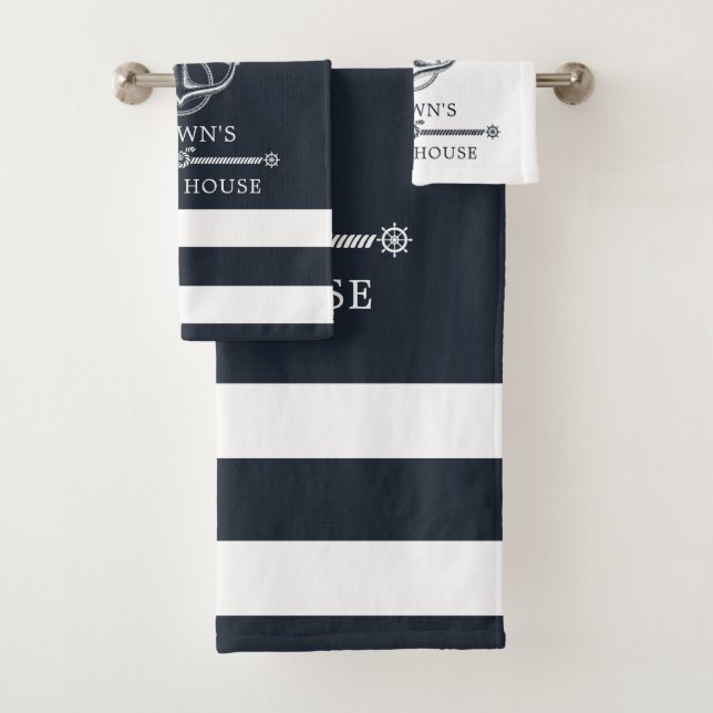 Nautical Anchor Family Name Beach House Badhandtuch Set (Insitu)