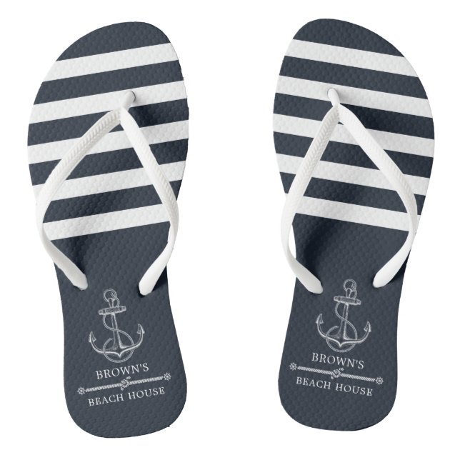 Nautical Anchor Family Name Beach House Flip Flops (Fußbett)