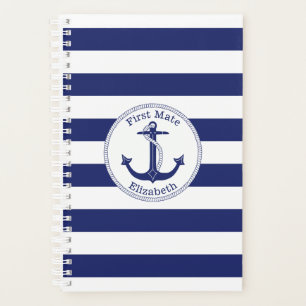Nautical Anchor First Mate Navy Blauer Streifen Planer