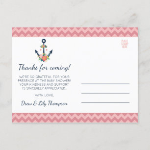 Nautical Anchor Floral Baby Girl Dusche Vielen Dan Postkarte