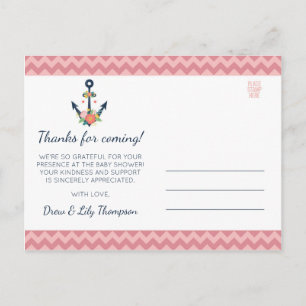 Nautical Anchor Floral Baby Girl Dusche Vielen Dan Postkarte